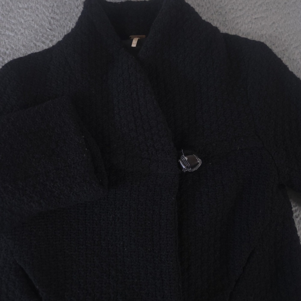 Free People Jacket Women XS Black Lambswool Textured Knit Mock Neck Cropped Coat